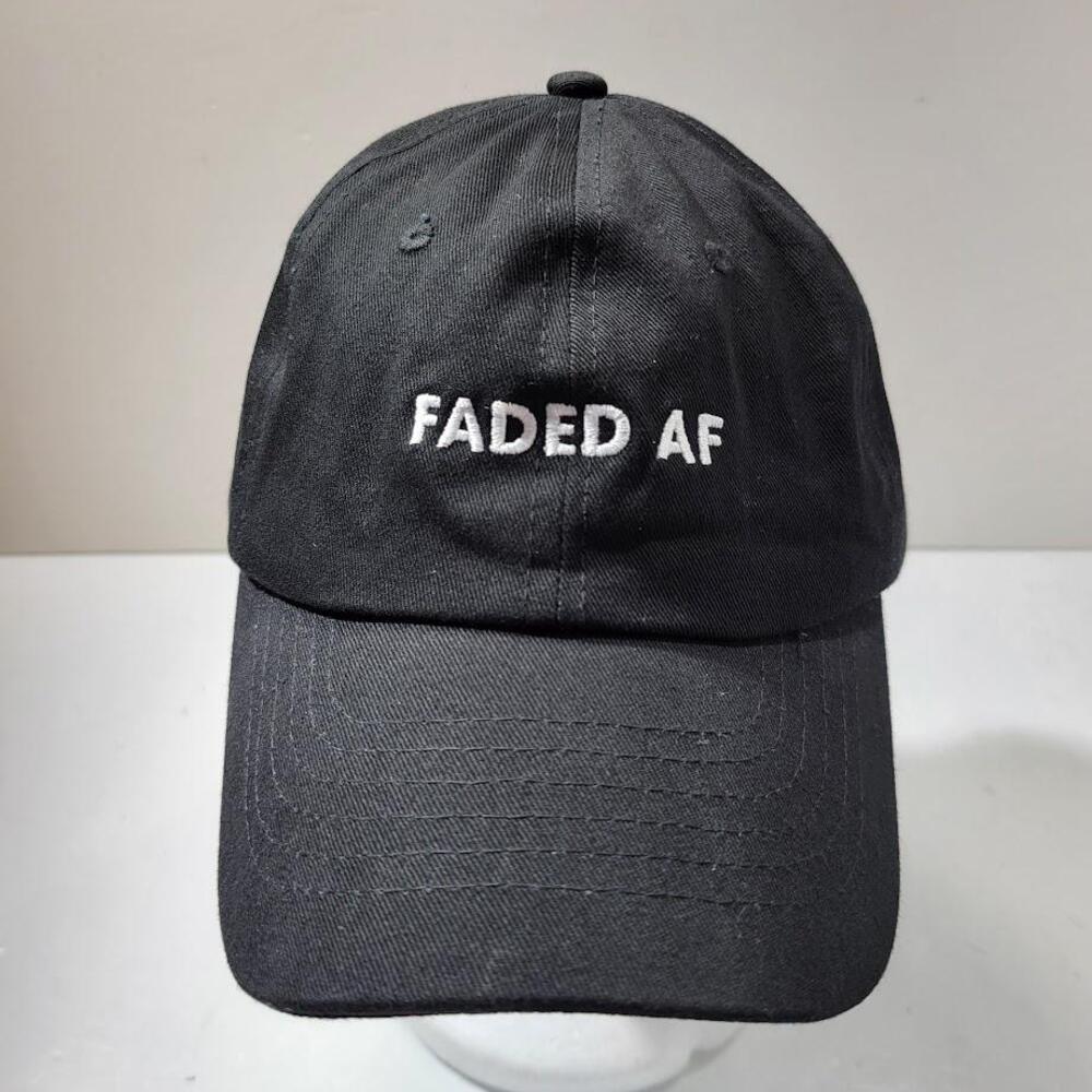 Faded AF Hat Cap Strap Back Black Embroidered Dad Hat One Size Slogan Mens